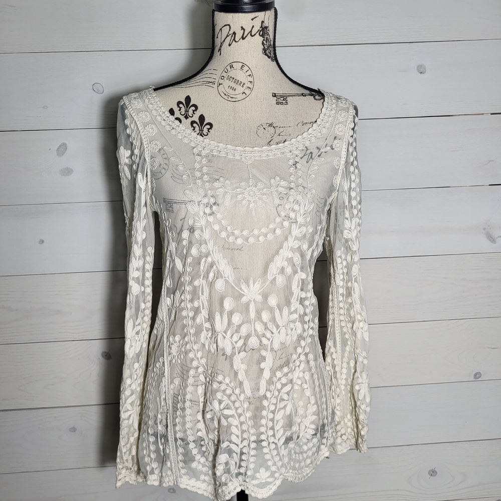 Dulcie Lace Top Floral Mesh Blouse BOHO Cottagecore.